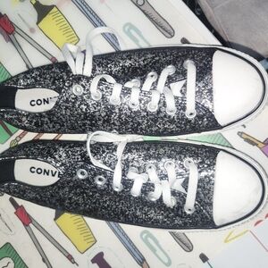 Converse Women’s Black & Silver Glitter Low Top Sneakers